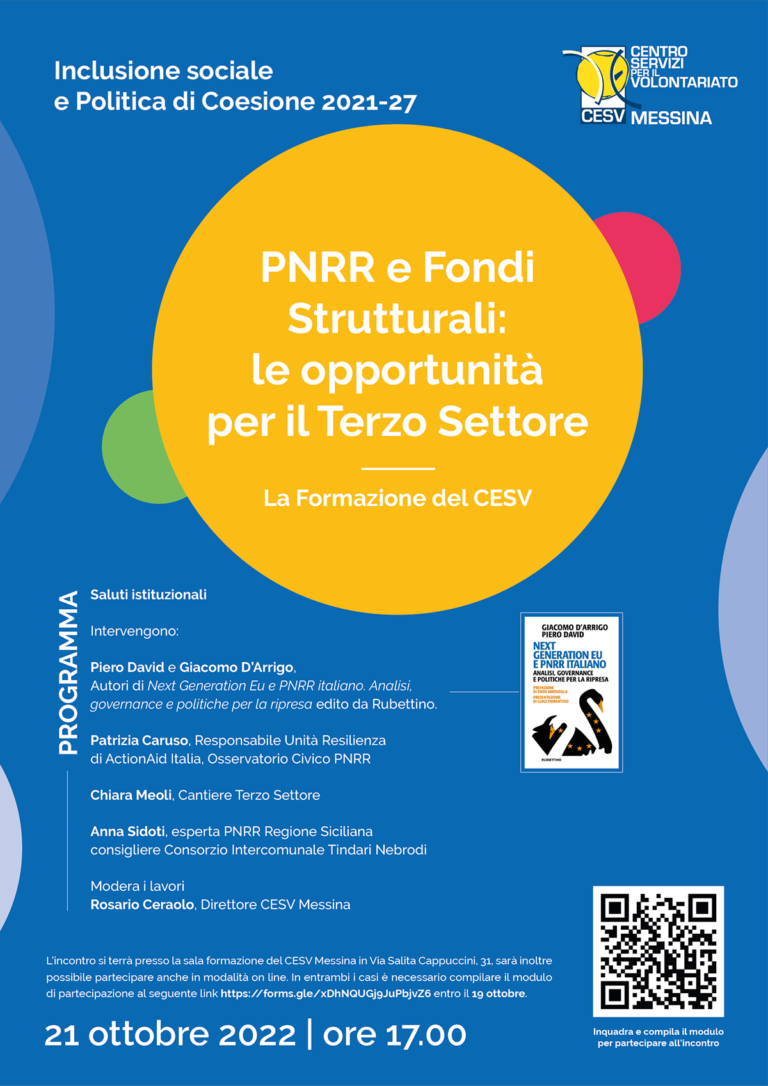 21 Ottobre Ore 17 Pnrr E Fondi Strutturali Le Opportunità Per Il Terzo Settore Centro 