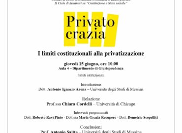 15 giugno ore 10:00, Seminario “Privatocrazia. I limiti costituzionali alla privatizzazione”