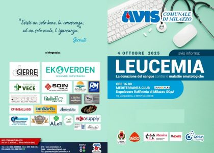 Avis Milazzo: il 4 ottobre convegno regionale sulla leucemia