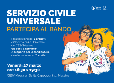 Servizio Civile CESV: venerdì 27 incontro tra associazioni e giovani interessati