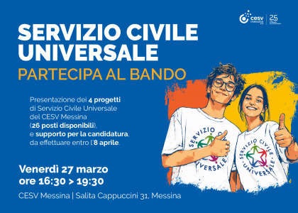 Servizio Civile CESV: venerdì 27 incontro tra associazioni e giovani interessati
