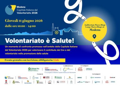 A Modena Capitale Italiana del Volontariato giovedì 11 giugno il focus su salute e comunità